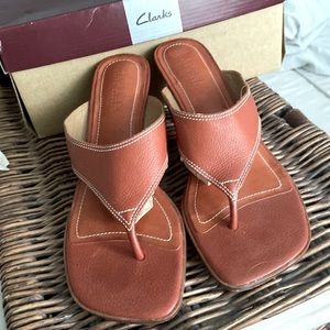 Ralph Lauren 8.5 cognac heeled thong style sandal. Made in Brazil